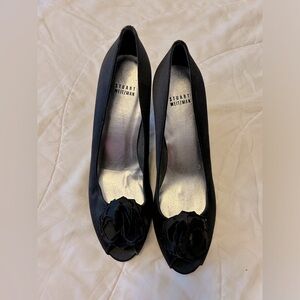 Vintage Stuart Weitzman Black Satin Heels With Flower